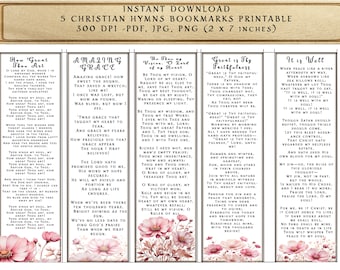 Marcapáginas florales con himnos cristianos: Set imprimible digital con versículos bíblicos - Regalo religioso para feligreses