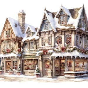 Festliche verschneite Weihnachtsstadt Clipart Winterdorf Szene PNG für Feiertage