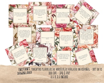 Tarjetas Inspiradoras Cristianas : 12 Imprimables Florales con Versículos Bíblicos en Español