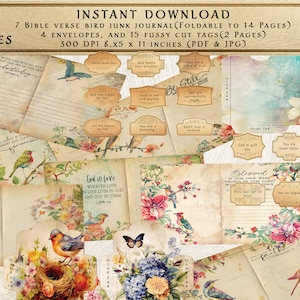 Botanical Birds Digital Prayer Journal Kit: Christian Bible Study & Devotional Scripture Printables