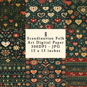 Modelli floreali digitali di arte popolare scandinava per diari e artigianato