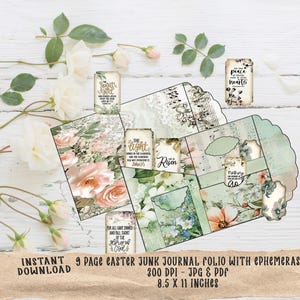 Kit de diário de Páscoa cristão vintage: itens efêmeros florais e sálvia para inspiração de fé