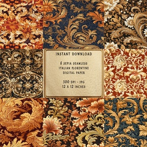 Elegant Italian Renaissance Florentine Decoupage Digital Paper for Scrapbooking and Printable Art