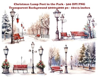 Festive Vintage Christmas Lamp Post Winter Scene PNG Clipart