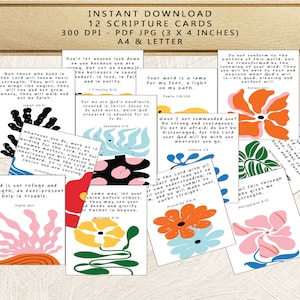 Tarjetas de versículos florales para memorizar para mujeres y adolescentes, imprimibles, tamaño A4
