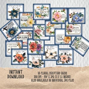 Inspirierende Schriftkarten - Druckbare Bibelverse und tägliche Affirmationen - Blaues Blumenmuster