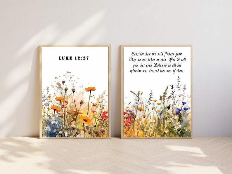 Luke 12:27 Wildflower Christian Scripture Wall Art | Farmhouse ...