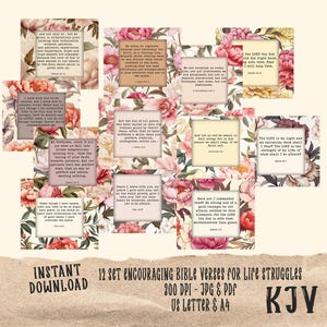 Cartões de versículos bíblicos florais KJV: kit de escrituras inspiradoras para impressão para afirmações e encorajamento diários