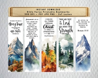 Christian Men Printable Bible Verses Bookmarks Set of 5, Bookmarks Scripture Bookmarks Watercolor for Men Book Lover Gift Bundle Digital