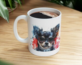 Cute Dog Ceramic Mug 11 oz Dog with Cup Tea or Coffee lover Birthday Gift Idea Cute Dog best gift for her