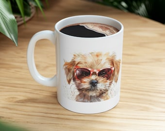 Cute Dog Ceramic Mug 11 oz Dog with Cup Tea or Coffee lover Birthday Gift Idea Cute Dog best gift for her