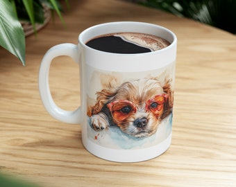 Cute Dog Ceramic Mug 11 oz Dog with Cup Tea or Coffee lover Birthday Gift Idea Cute Dog best gift for her