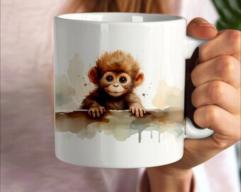 Cute Baby Monkey Ceramic Mug 11 oz Baby Monkey with Cup Tea or Coffee lover Birthday Gift Idea Baby Monkey best gift for her