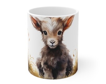 Cute Baby Goat Ceramic Mug 11 oz Baby Goat with Cup Tea or Coffee lover Birthday Gift Idea Baby goat best gift for her