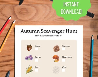 Autumn Adventure Scavenger Hunt | Kids Digital Printable Activity | Instant Download