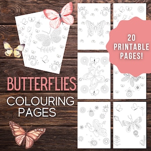 BUTTERFLIES | 20 Printable Kids Colouring Pages | Digital Printable Butterfly Colouring Pages