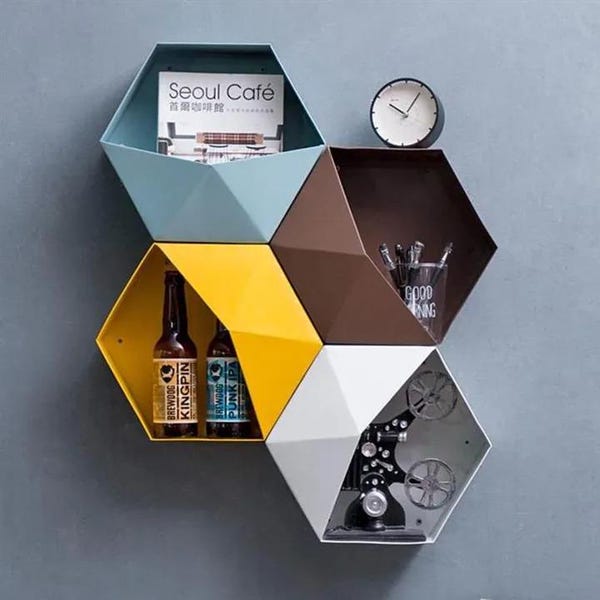 Unique Modern Hexagonal Wall Shelves | 10"x10" Handcrafted Display Shelves | Groupable Geometric Decor for Plants, Books, plants and more