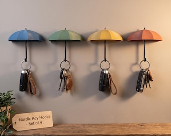 4 Pack Umbrella Key Hooks, Wall Mounted Key Holder, Entryway Organizer for Keys, Space Saving Storage, Functional Home Decor, Unique Gift