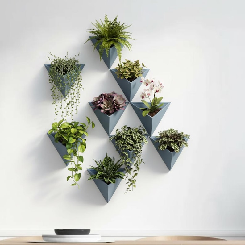 Triangular Planter Layout Modern Triangular Wall Planter Hanging Planter Herbs and Air Plants - Etsy