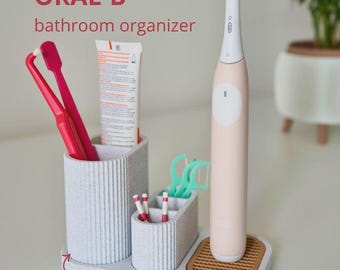 Minimalist Modular Bathroom Organizer for Oral-B Electric Toothbrushes & Accessories | 3D Printed Countertop Storage Tray