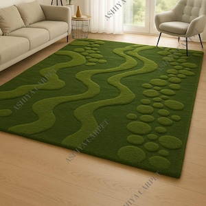 Mossy Green Rug – Textured Forest-Inspired Carpet | Moss Green Pattern Area Rug for Living Room or Bedroom | Soft Earthy Green Floor Decor