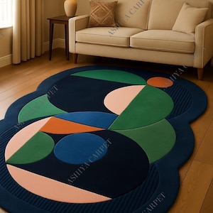 Minimalist Modern Abstract Irregular Shape Woolen Hand Tufted Designer Area Rug for Living Room Bedroom Office 5x8 6x9 8x10 9x12 10x14