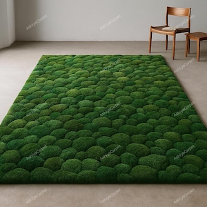 Mossy Green Rug – Textured Forest-Inspired Carpet | Moss Green Pattern Area Rug for Living Room or Bedroom | Soft Earthy Green Floor Decor