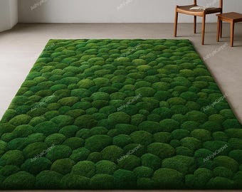 Alfombra verde musgo: alfombra texturizada inspirada en el bosque / Alfombra con estampado verde musgo para sala de estar o dormitorio / Decoración de suelo en verde terroso suave