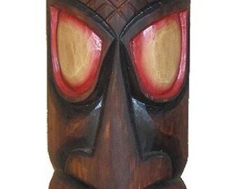 Hand-Painted Hibiscus Flower Wooden Rustic Tiki Bar Decor Mask (40x6 Inches)