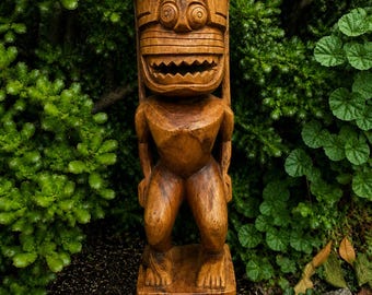Hand-Carved Monkey Pod Wood Kanaloa Tiki God Sculpture - 40" x 11"