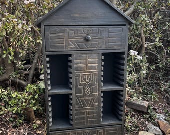 Vintage hand carved wooden tribal cd shelf drawers from Bali-40x20x7 inches