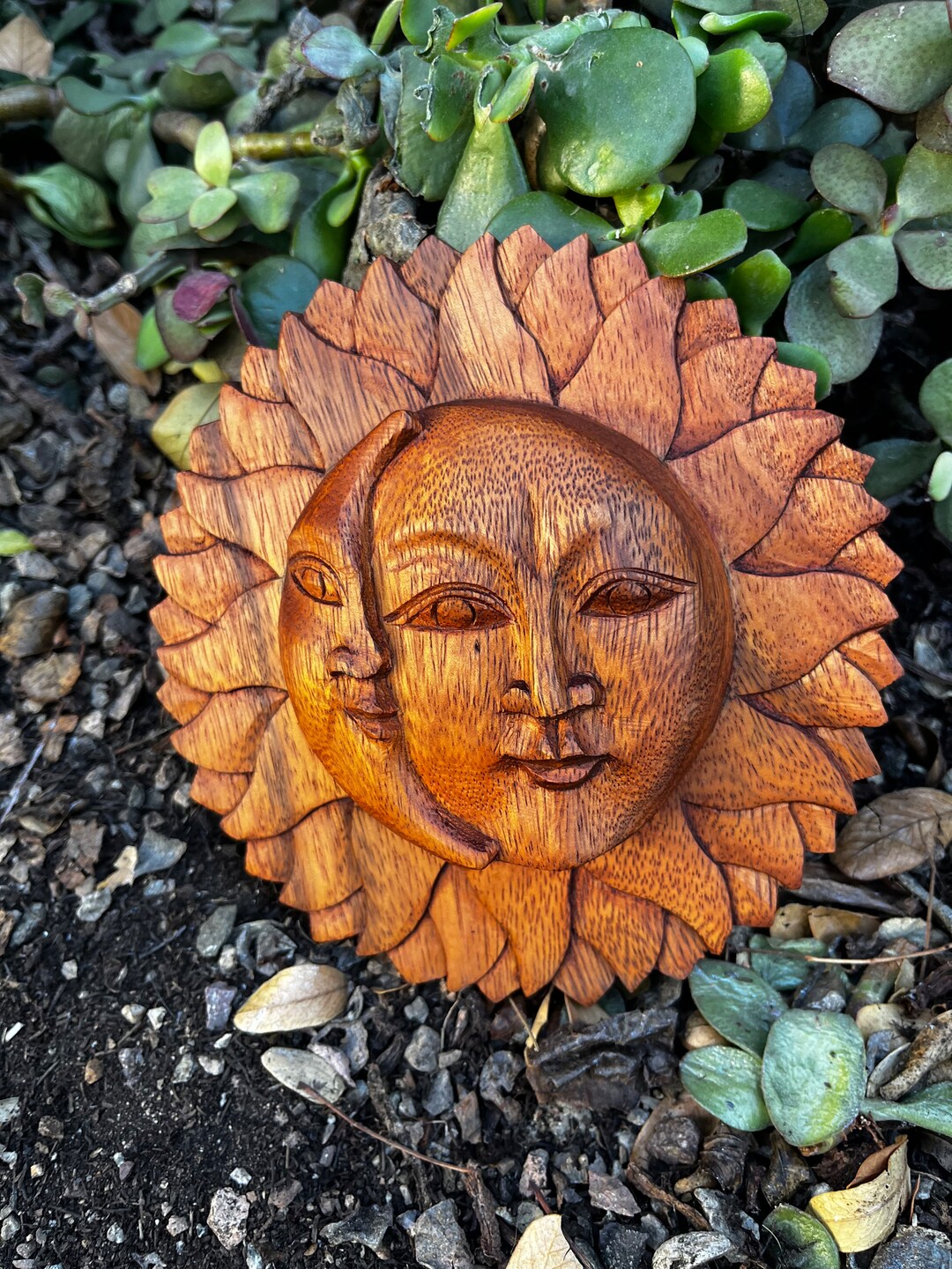 Mimi Hand Carved Wooden Sun Moon Plaque Circle From Bali6x6 Etsy