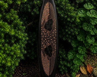 Hand-Carved Wooden Swimming Turtles Tribal Surfboard Wall Decor – 32" x 8"