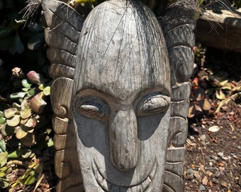 Hand-Carved Wooden “Lost Islander” Tiki Bar Mask – Disney-Inspired Wall Hanging Sculpture Plaque from Bali-14x8x4 inches