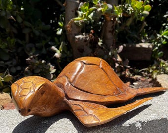 Tropical Hand carved wooden sea turtle sculpture figurine from Bali-14x7 inches