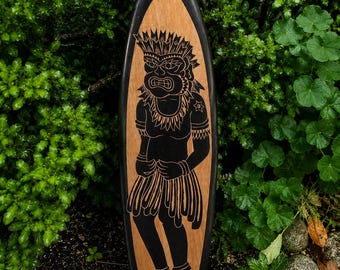 Hand-Carved Wooden Big Kahuna Tiki Dancer Surfboard Wall Decor – 32" x 8"