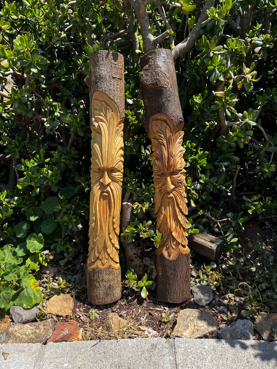 Hand Carved Wooden Tree Spirit Green Man Tree Stump Carving Wall ...