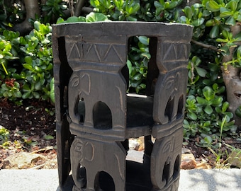 African style Hand carved wooden elephant stool from Bali-16x10 inches
