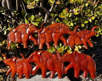 African style hand carved wooden elephant wall plaque hangings set of 2 from Bali-18.5x6 inches