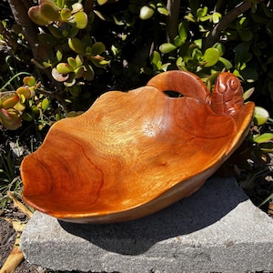 Tropical Hand carved wooden turtle decorative tabletop bowl from Bali-12x4 inches