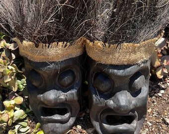 Handcrafted Wooden Asmat Tribe Primitive Tribal Face Mask Wall Hangings – Set of 2 Rustic Ethnic Art Decor from Bali
