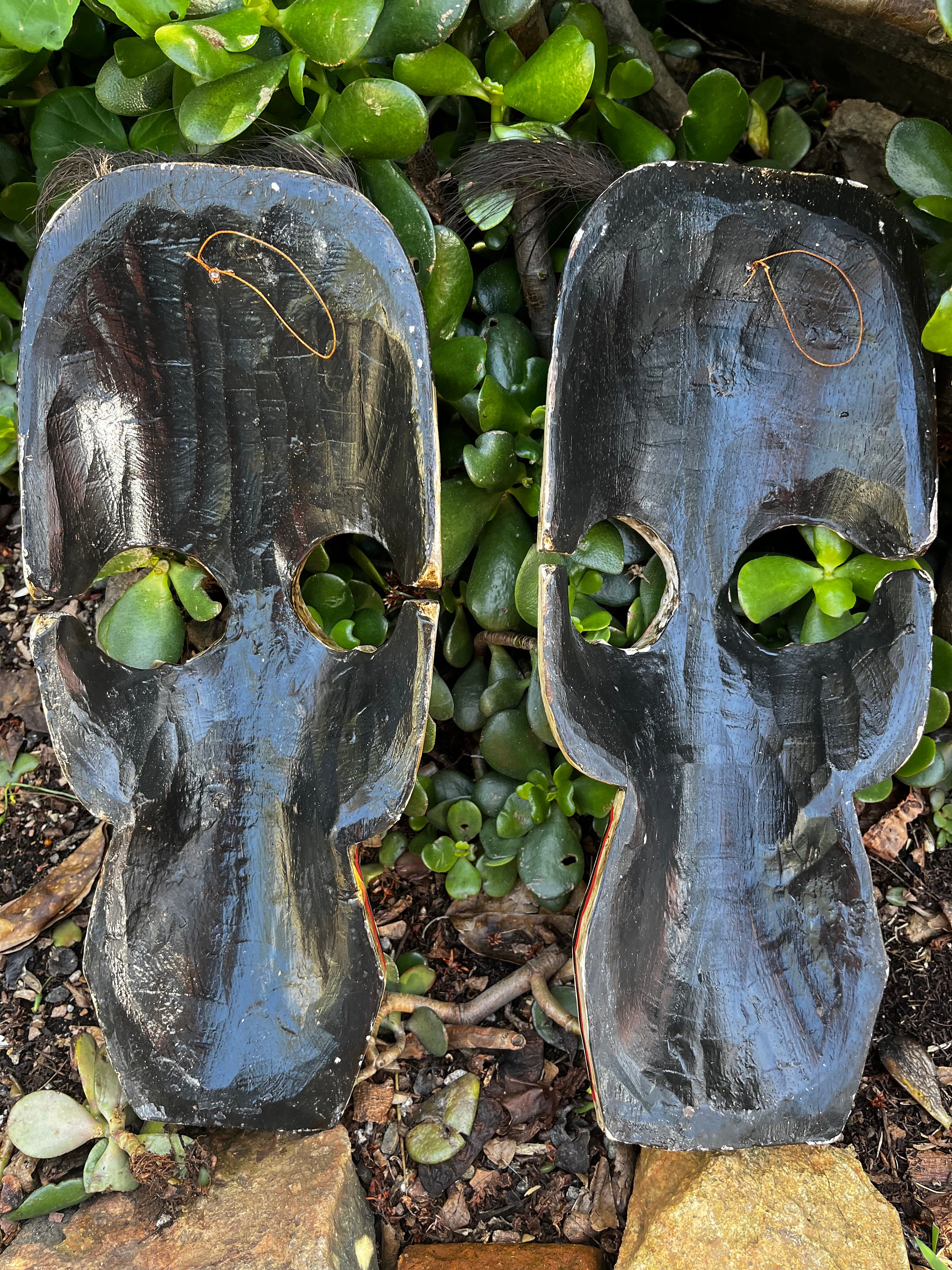 Hand Carved Wooden Skeleton Skulls Wall Hangings From Bali Set of 2