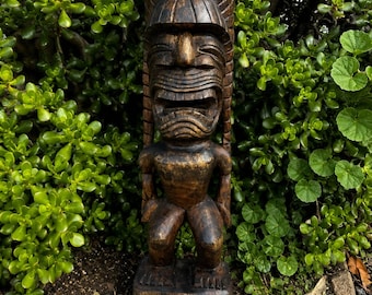 Hand-Carved Monkey Pod Wood Kanaloa Tiki God Sculpture – Hawaii Museum Replica | 32" x 7.5"