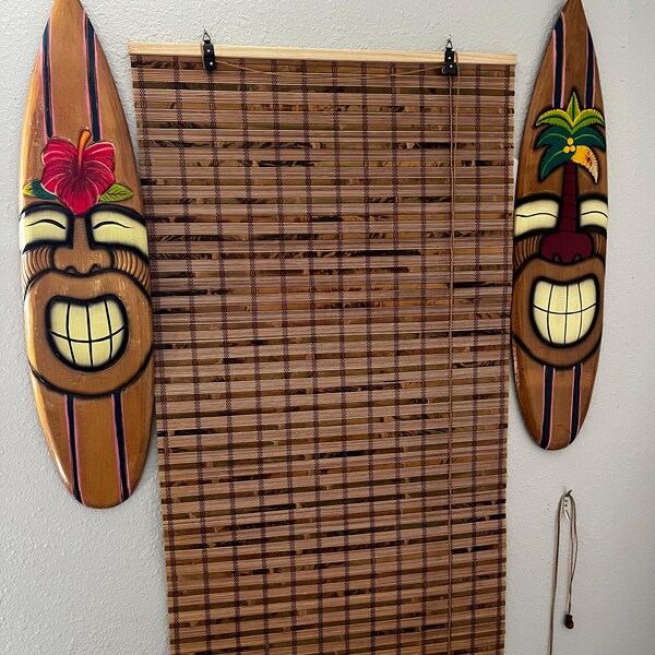 All-natural eco-friendly Hand-crafted adjustable roll up bamboo wooden window shade cover blinds hanging from Bali-73/28x30 inches