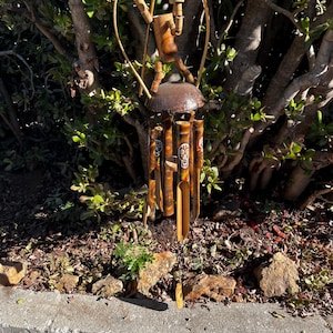 Handcrafted Bamboo & Coconut Wind Chime Burring Man Skeleton Art Patio Garden Decor from Bali-40x8 inches