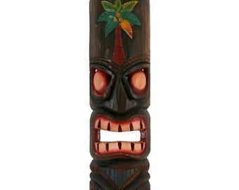 Hand-Carved Albesia Wood Palm Tree Tiki Mask – 20" x 6"