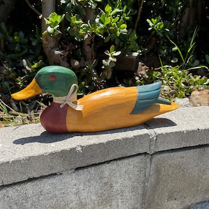 Vintage Hand crafted painted wooden duck sculpture statue from Bali-14x6 inches