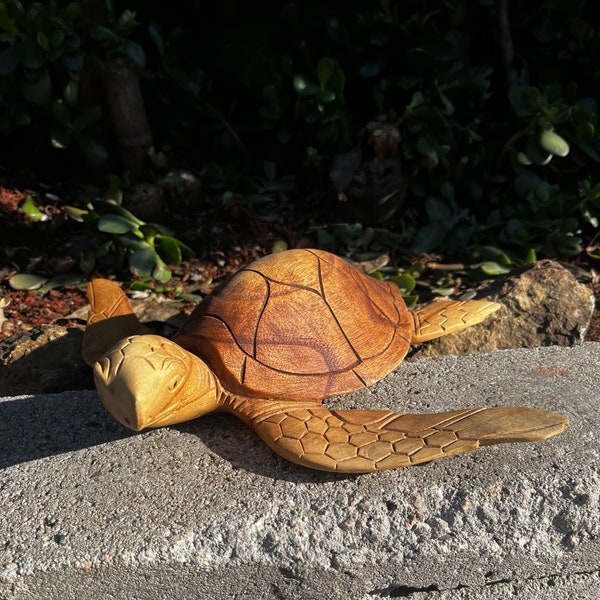 Hand carved wooden sea turtle sculpture figurine from Bali-12x14 inches