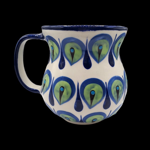 Ken Edwards Pottery Coffee Mug Hand Painted Peacock Guatemala