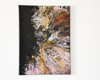 Modern abstract painting in acrylic, hand painted and varnished, Pouring Technique -  size 30 x 40 cm - Rocky  - Canvas in 100% cotton